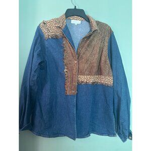 VTG Breeze Women’s M Denim Shirt, Suede Animal Print Patches Boho Grunge Retro